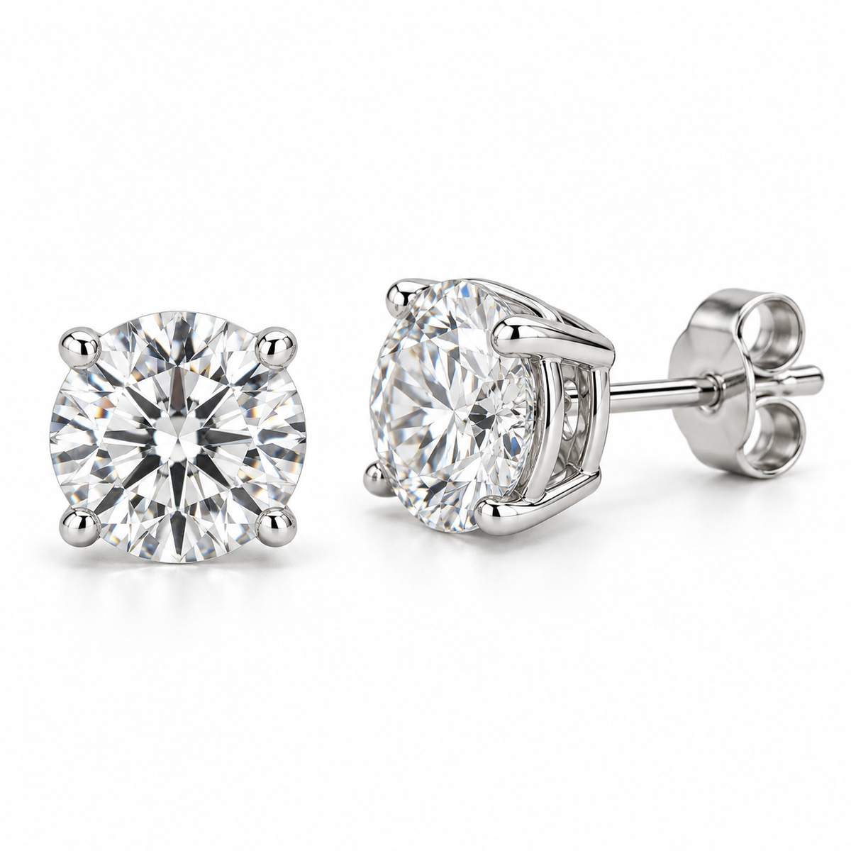1 Carat Moissanite Stud Earrings in Sterling Silver